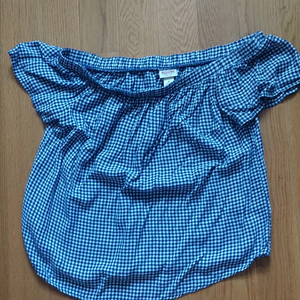 Mossimo Off the Shoulder Top in Navy Gingham